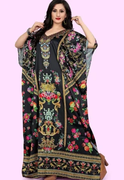 Digital Printed Satin Kaftan in Black