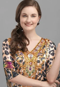 Digital Printed Satin Kaftan in Multicolor