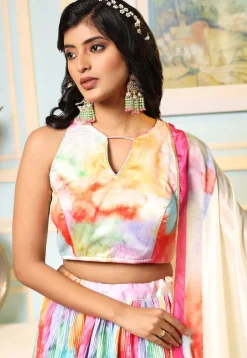Digital Printed Satin Lehenga in Multicolor