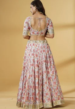 Digital Printed Satin Lehenga in Grey