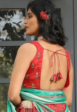 Digital Printed Satin Lehenga in Red