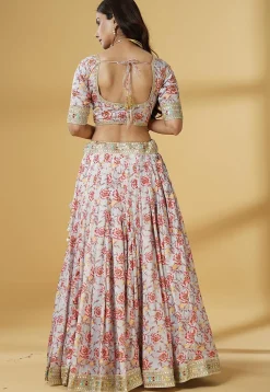 Digital Printed Satin Lehenga in Grey