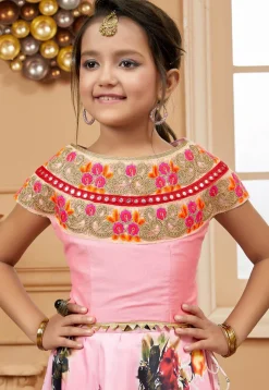 Digital Printed Satin Lehenga in Pink