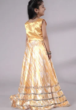 Digital Printed Satin Lehenga in Off White and Yellow