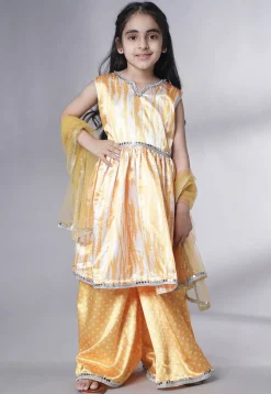 Digital Printed Satin Pakistani Suit in Yellow and Cream