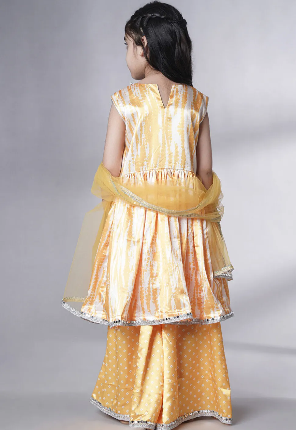 Digital Printed Satin Pakistani Suit in Yellow and Cream
