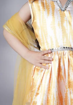 Digital Printed Satin Pakistani Suit in Yellow and Cream