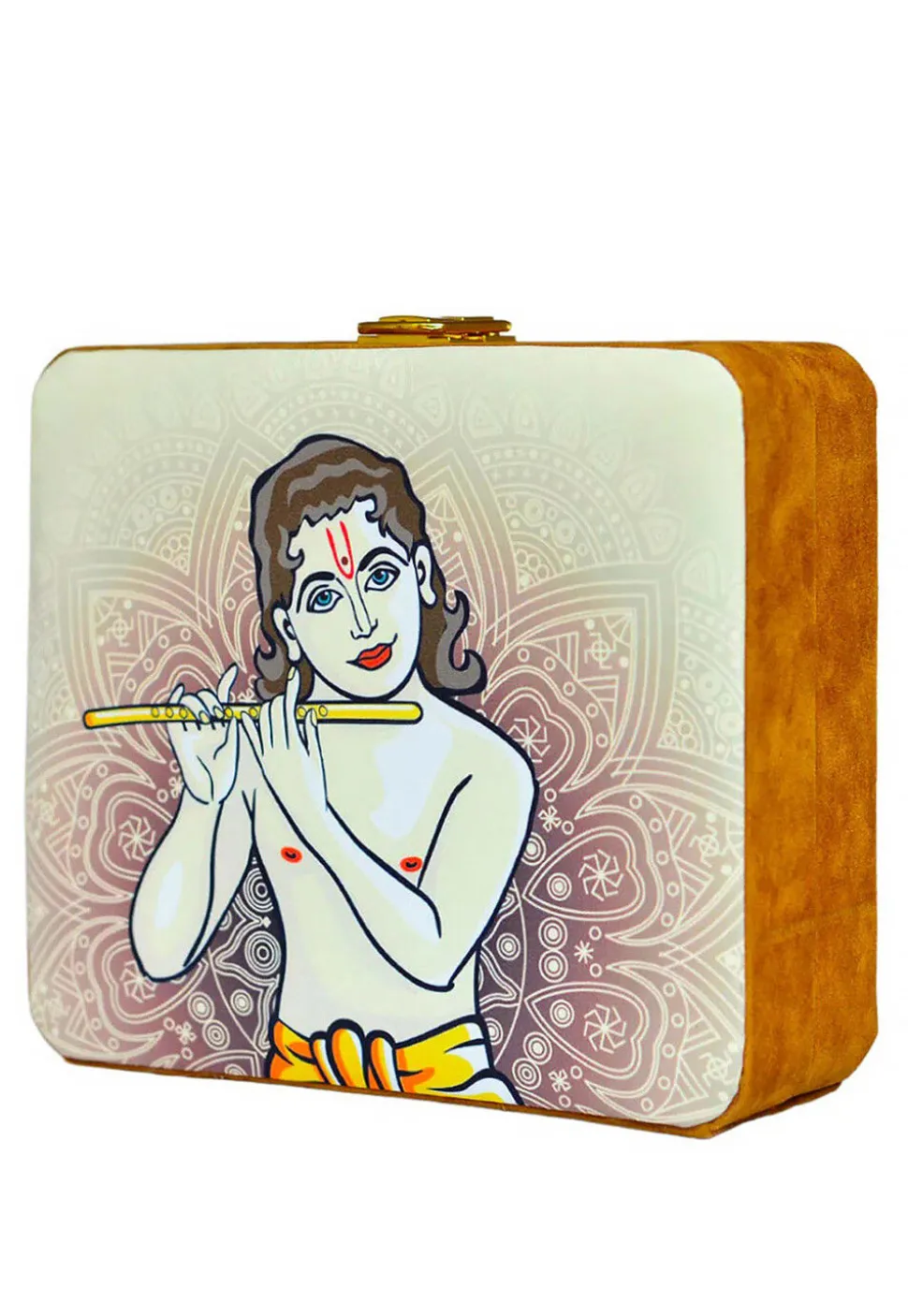 Digital Printed Satin Rectangular Clutch Bag in Off White
