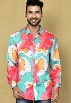 Digital Printed Satin Silk Shirt in Multicolor