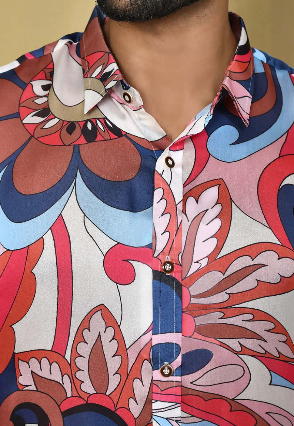 Digital Printed Satin Silk Shirt in Multicolor
