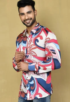 Digital Printed Satin Silk Shirt in Multicolor
