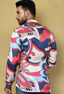 Digital Printed Satin Silk Shirt in Multicolor