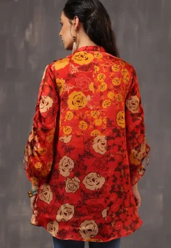 Digital Printed Satin Tunic in Red