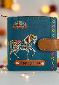Digital Printed Synthetic Ladies Wallet in Teal Blue