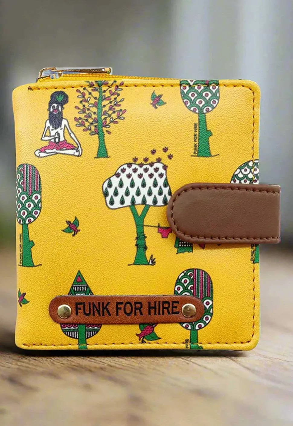 Digital Printed Synthetic Ladies Wallet in Yellow