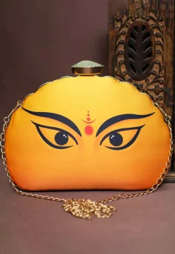 Digital Printed Synthetic Scalloped Clutch Bag in Yellow