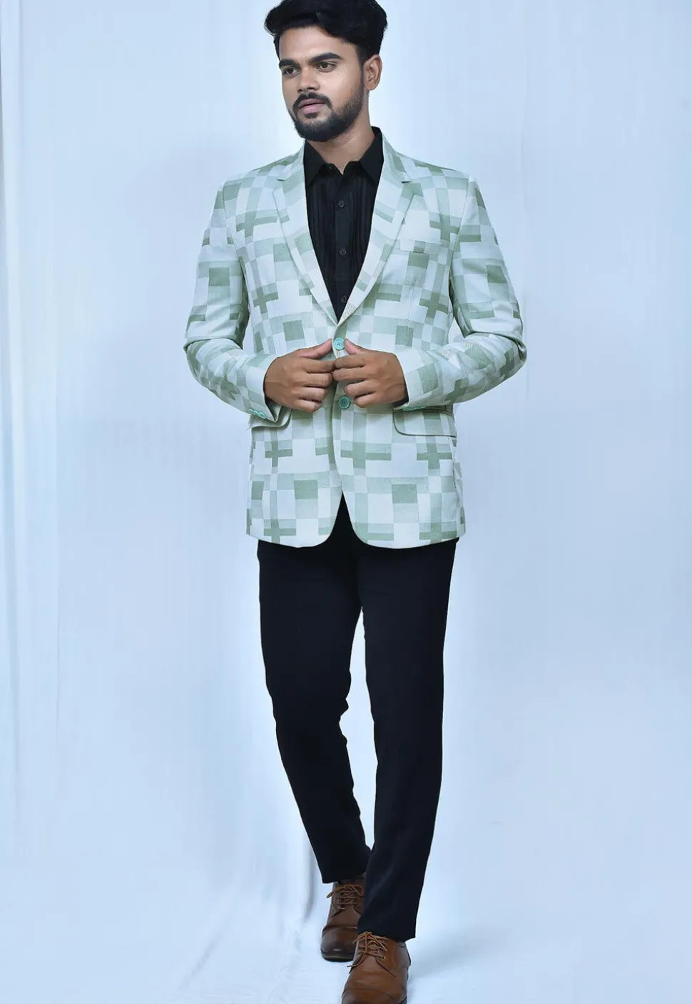 Digital Printed Terry Cotton Suit Set in Dusty Green