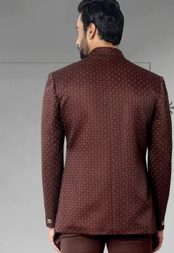 Digital Printed Terry Rayon Jodhpuri Jacket in Maron