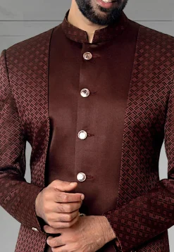 Digital Printed Terry Rayon Jodhpuri Jacket in Maron