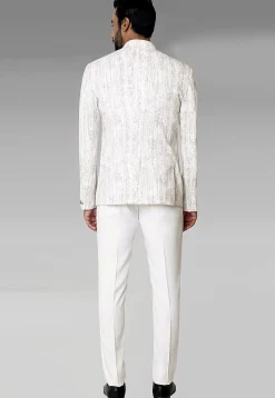 Digital Printed Terry Rayon Jodhpuri Suit in Off White