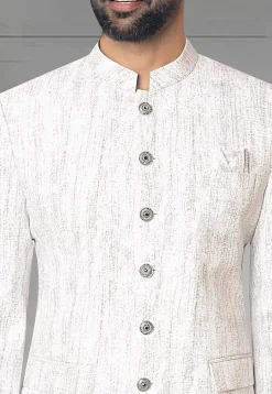 Digital Printed Terry Rayon Jodhpuri Suit in Off White