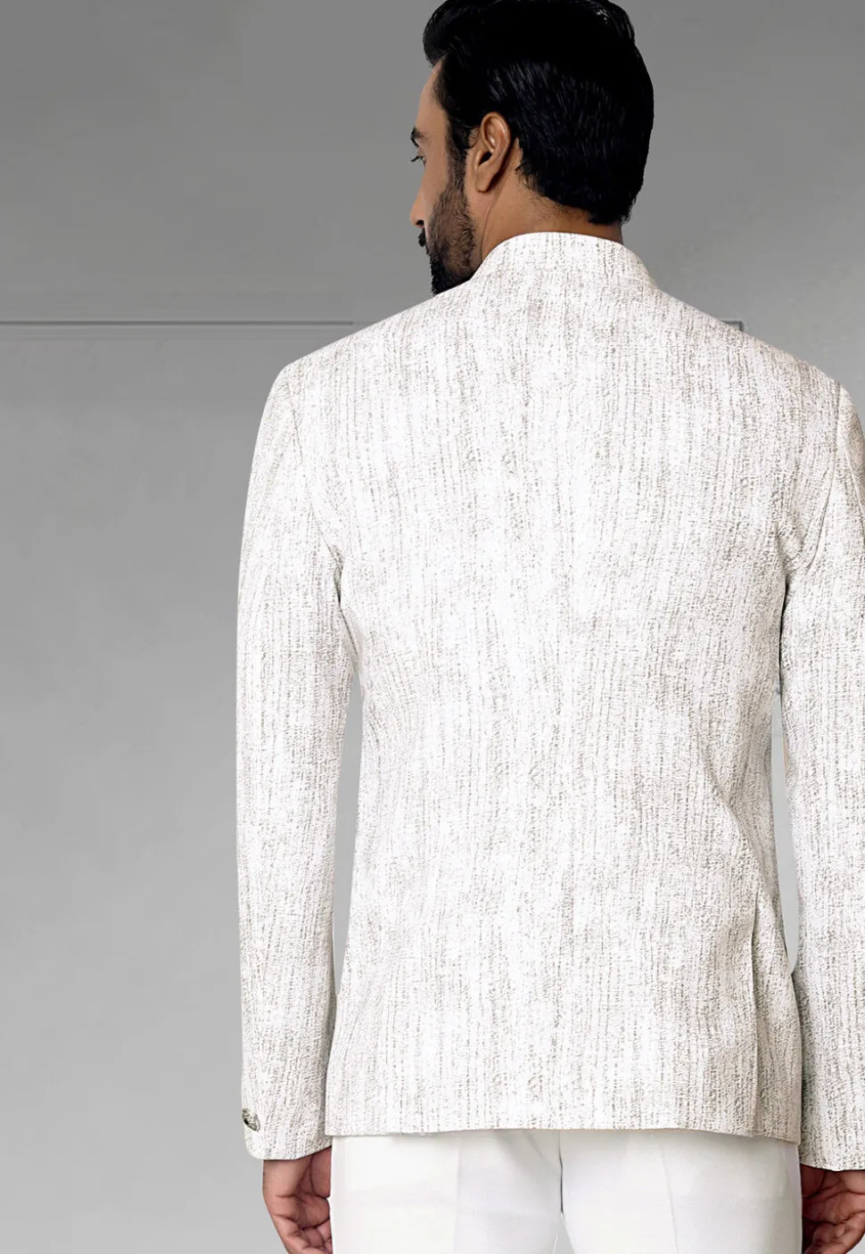 Digital Printed Terry Rayon Jodhpuri Jacket in Off White