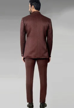Digital Printed Terry Rayon Layered Jodhpuri Suit in Maroon