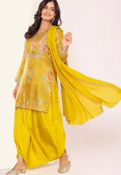Digital Printed Tissue Punjabi Suit in Yellow