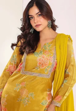 Digital Printed Tissue Punjabi Suit in Yellow
