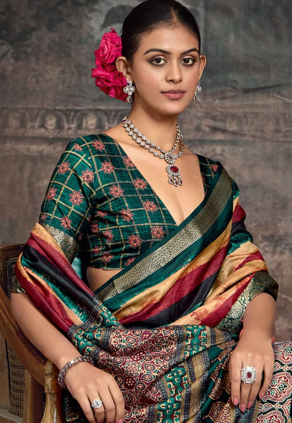 Digital Printed Tussar Silk Saree in Multicolor