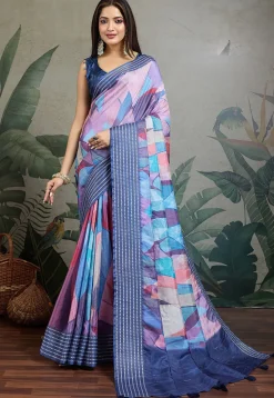 Digital Printed Tussar Silk Saree in Multicolor
