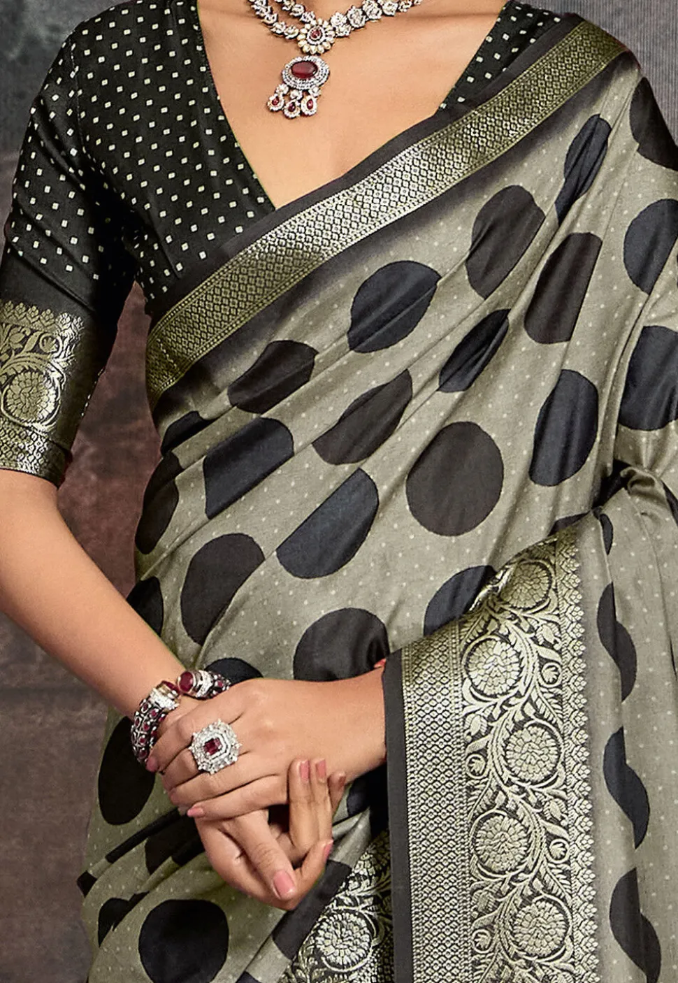 Digital Printed Tussar Silk Saree in Dusty Green