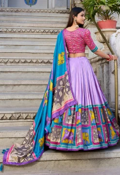 Digital Printed Tussar Silk Lehenga in Light Purple