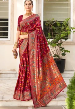Digital Printed Tussar Silk Saree in Maroon