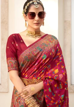 Digital Printed Tussar Silk Saree in Maroon