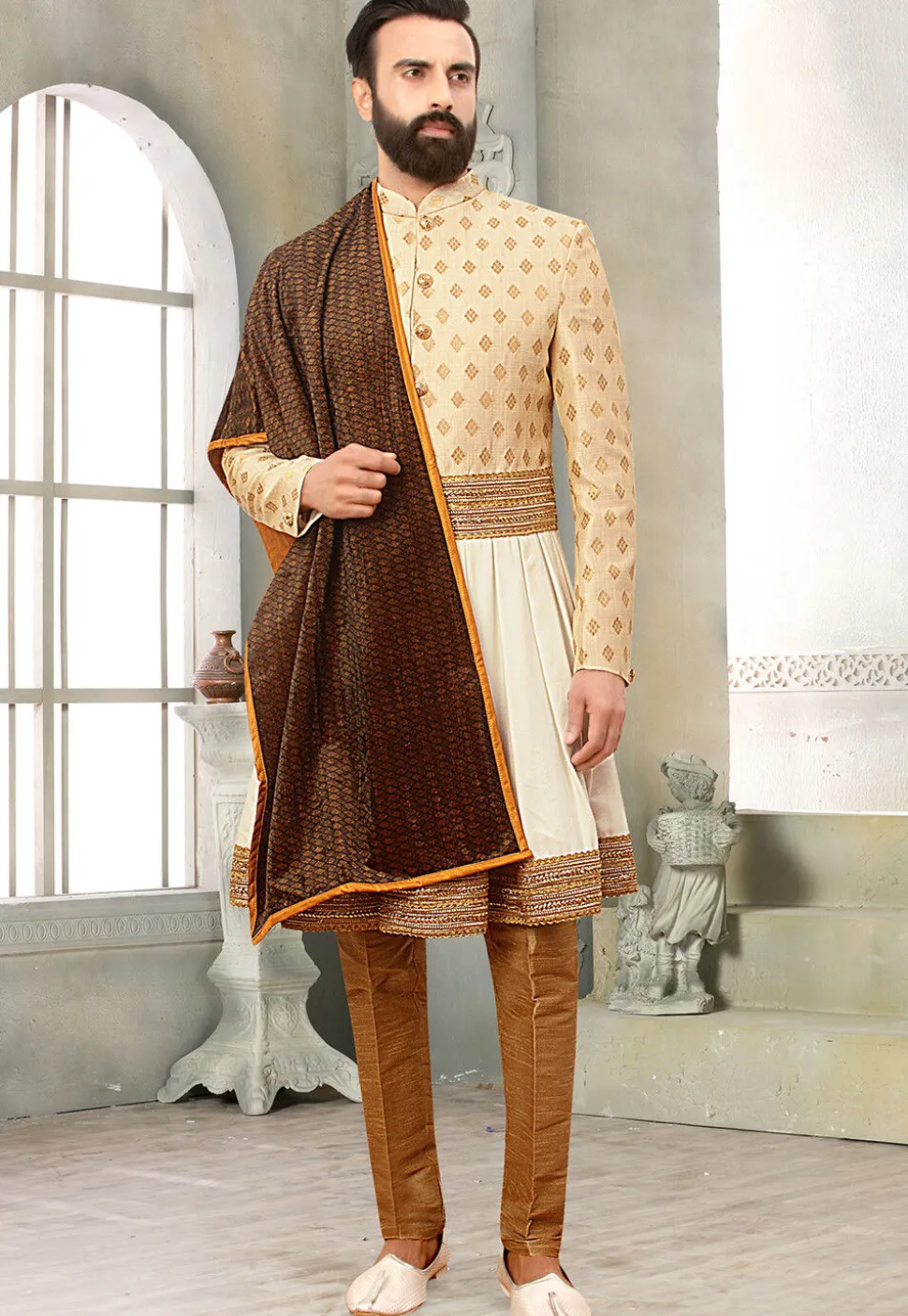Digital Printed Velvet Dupatta in Brown