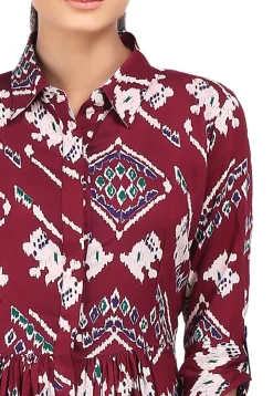 Digital Printed Viscose Dress in Maroon