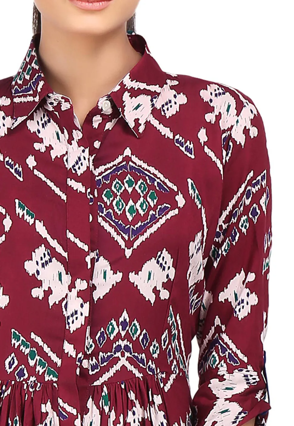 Digital Printed Viscose Dress in Maroon