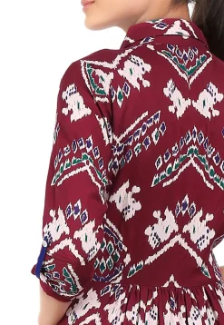 Digital Printed Viscose Dress in Maroon