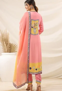 Digital Printed Viscose Georgette Pakistani Suit in Peach