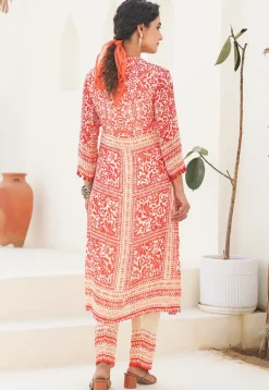 Digital Printed Viscose Georgette A Line Kurta Set in Peach