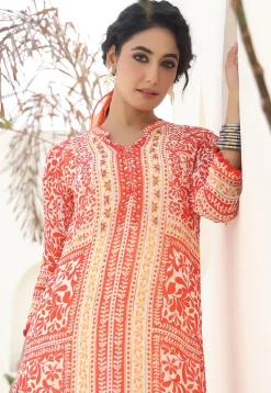 Digital Printed Viscose Georgette A Line Kurta Set in Peach