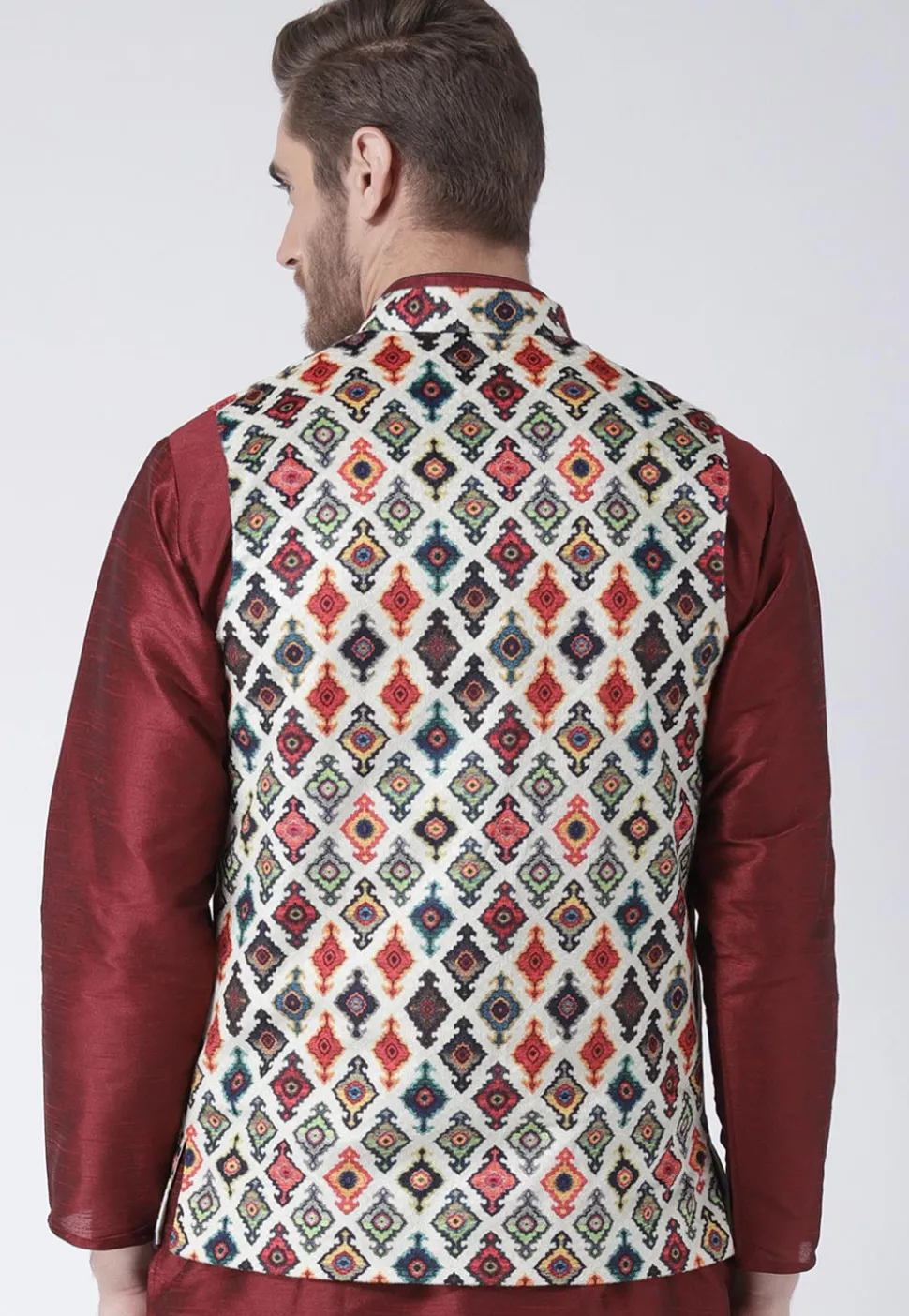 Digital Printed Viscose Nehru Jacket in White