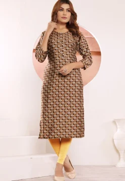 Digital Printed Viscose Rayon Straight Kurta in Brown