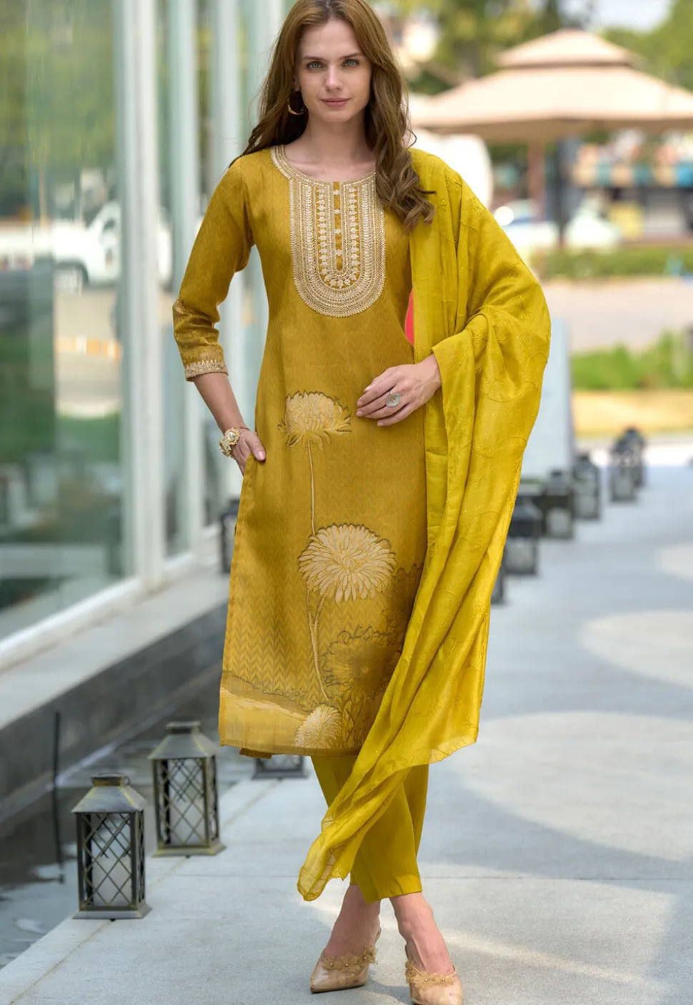 Digital Printed Viscose Silk Pakistani Suit in Green