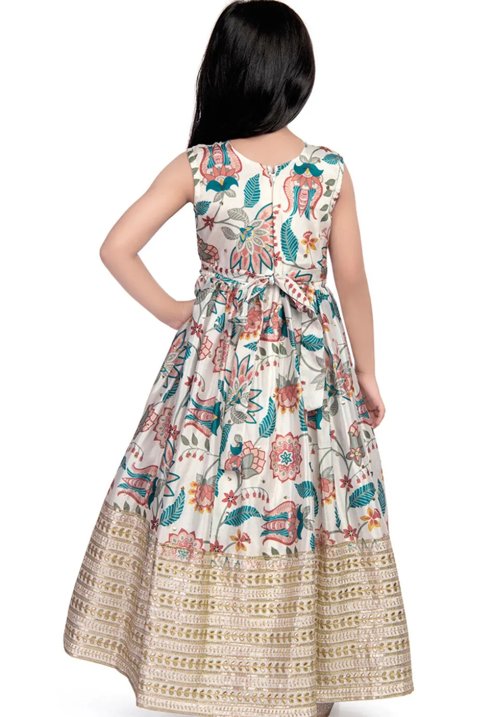 Digital Printed Viscose Silk Gown in Cream