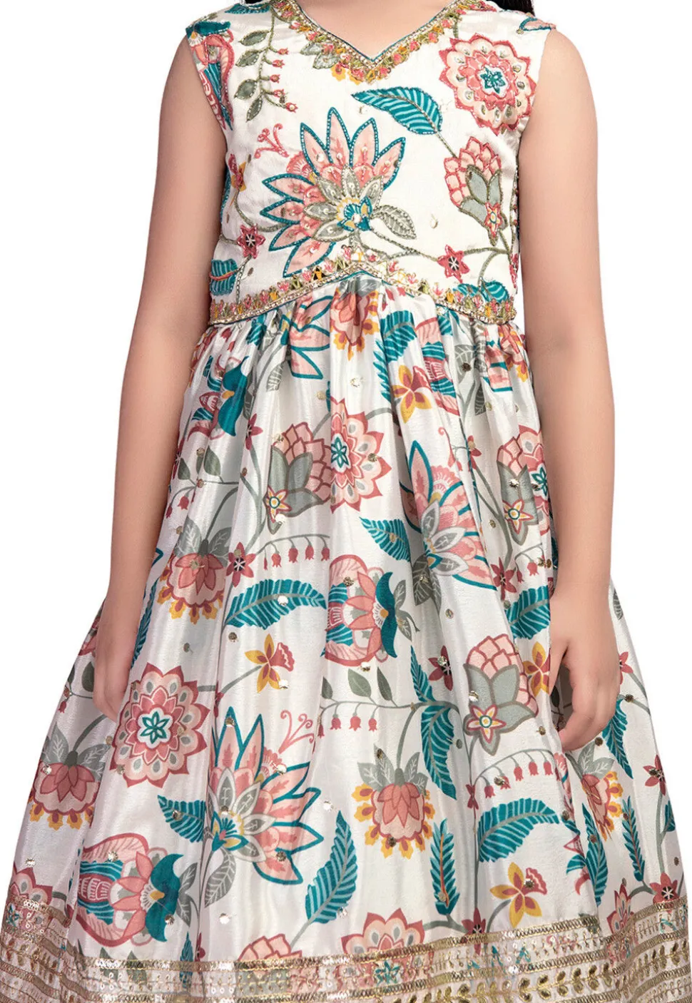 Digital Printed Viscose Silk Gown in Cream