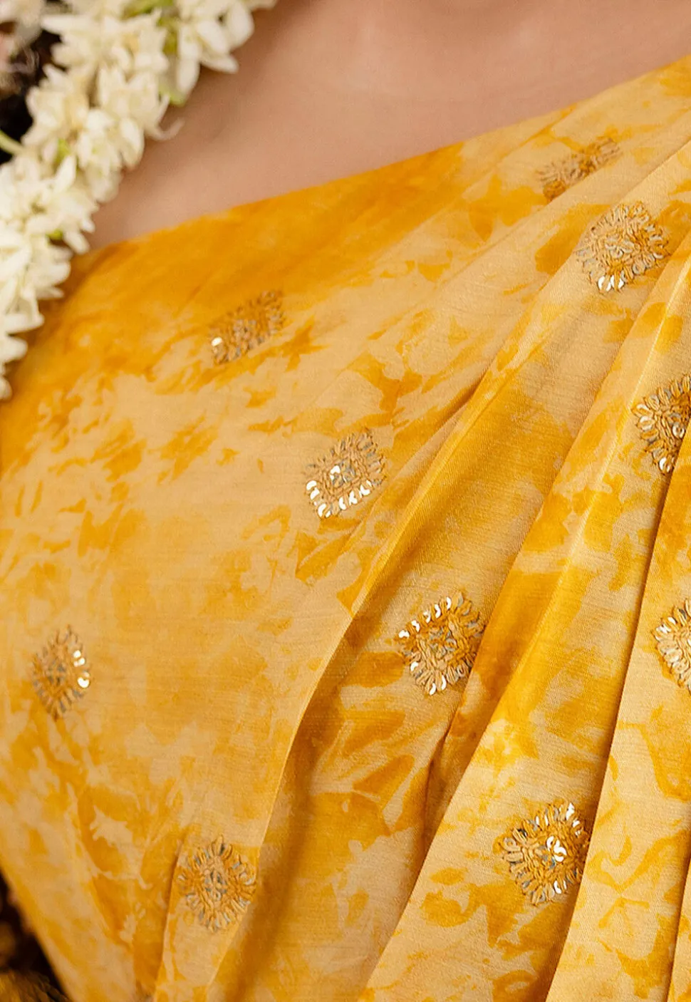 Digital Printed Viscose Silk Crop Top Set in Yellow