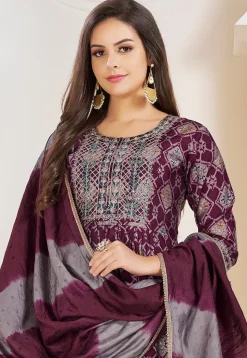 Digital Printed Viscose Silk Pakistani Suit in Wine