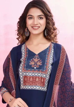 Digital Printed Viscose Silk Pakistani Suit in Navy Blue